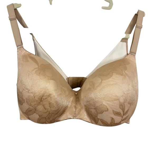 Cacique Lightly Lined Balconette Beige Floral Underwire Back Close Bra sz 36DDD - Picture 1 of 16